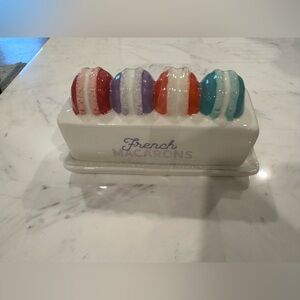 French Macaron Ceramic Butter Dish NWT